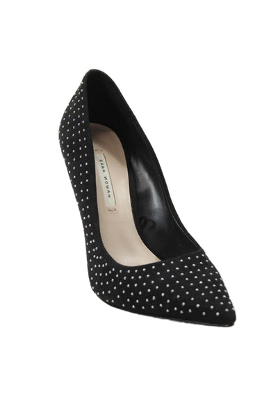 Zara Woman Womens Studded Pointed Toe Pump High Heels Black Size 7