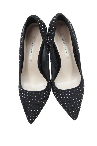 Zara Woman Womens Studded Pointed Toe Pump High Heels Black Size 7