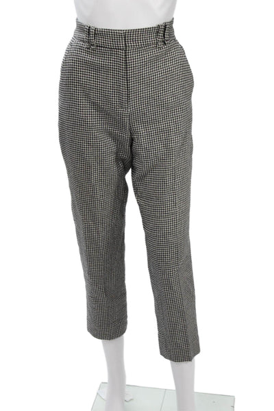 The Kooples Womens Black Cropped Ankle Dress Pants Wool Check Button Size 34