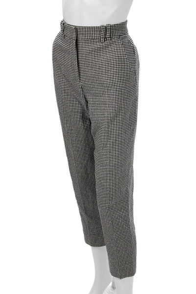 The Kooples Womens Black Cropped Ankle Dress Pants Wool Check Button Size 34