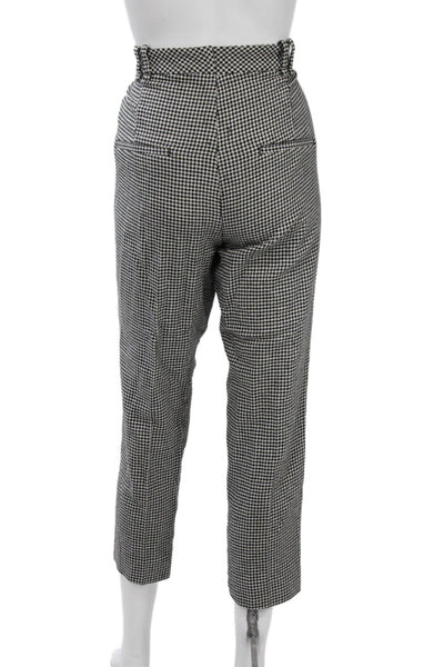 The Kooples Womens Black Cropped Ankle Dress Pants Wool Check Button Size 34