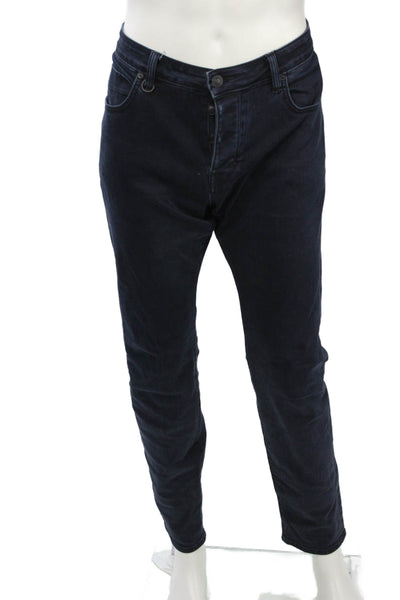 Neuw Mens Skinny Straight Jeans Dark Blue Denim Button 90s Size 34
