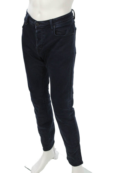 Neuw Mens Skinny Straight Jeans Dark Blue Denim Button 90s Size 34