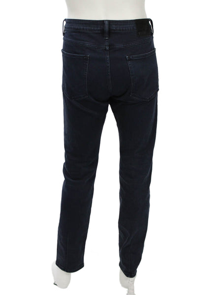 Neuw Mens Skinny Straight Jeans Dark Blue Denim Button 90s Size 34