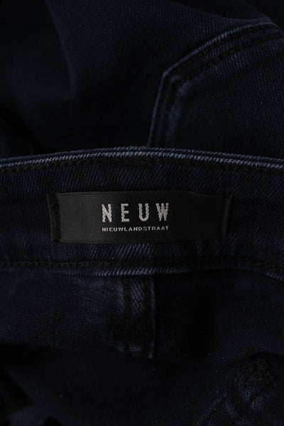 Neuw Mens Skinny Straight Jeans Dark Blue Denim Button 90s Size 34
