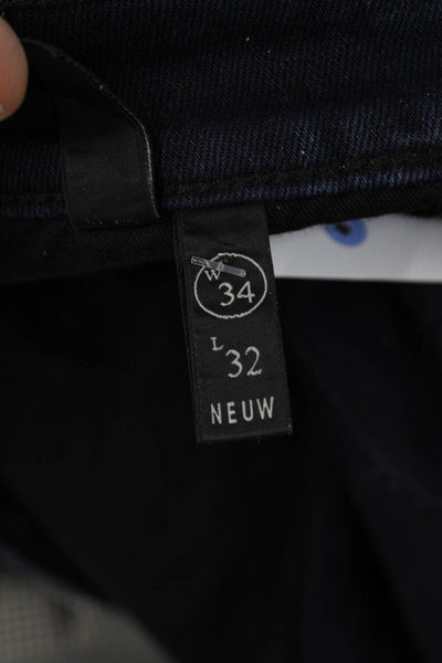 Neuw Mens Skinny Straight Jeans Dark Blue Denim Button 90s Size 34