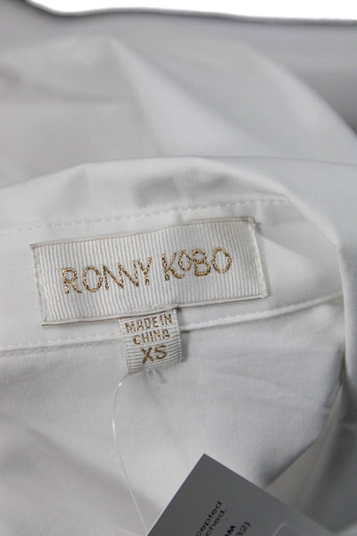Ronny Kobo Womens White Cotton Collared Button-Up Blouse Long Sleeve Size XS