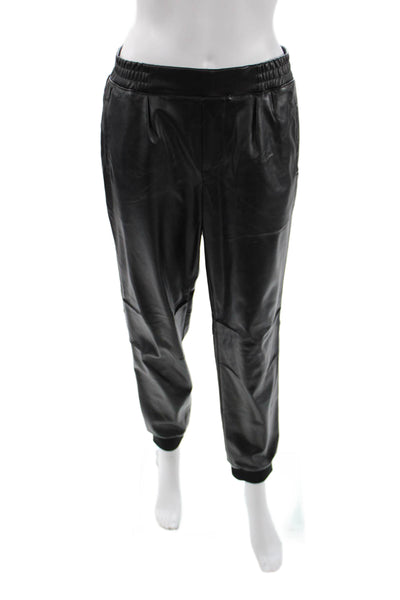 ATM Unisex Black Jogger Pants Button Closure 100% Polyurethane Solid Size M