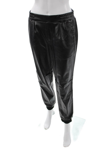 ATM Unisex Black Jogger Pants Button Closure 100% Polyurethane Solid Size M