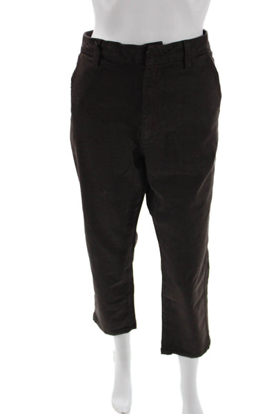 Amo Unisex Ankle Cropped Brown Pants Button Solid Designer Size 29
