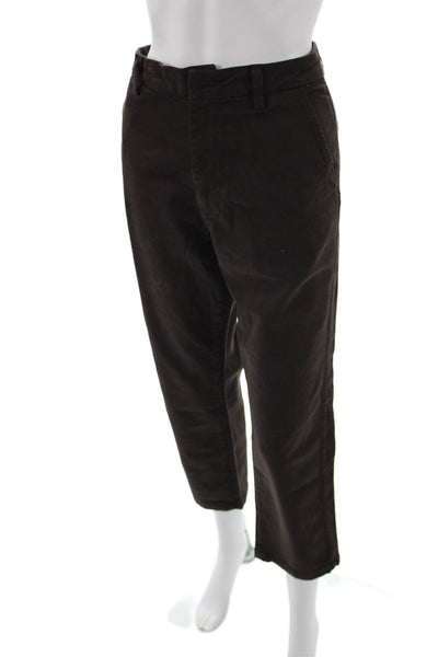 Amo Unisex Ankle Cropped Brown Pants Button Solid Designer Size 29