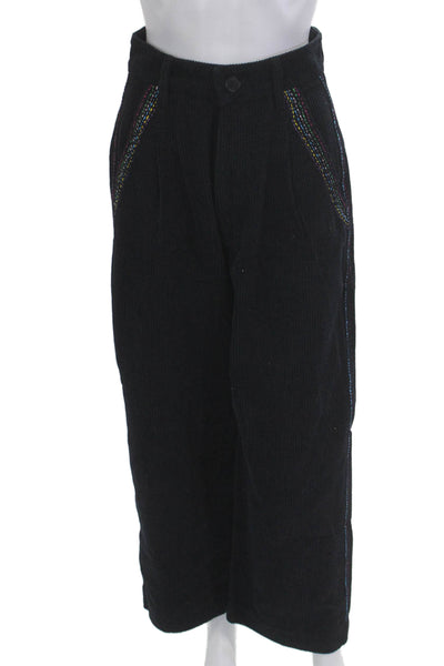 Mii Womens Cropped Black Cotton Pants Button Size XS