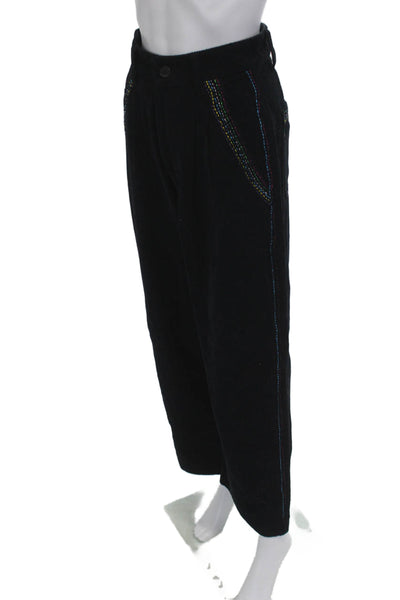 Mii Womens Cropped Black Cotton Pants Button Size XS