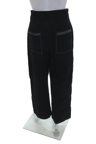 Mii Womens Cropped Black Cotton Pants Button Size XS