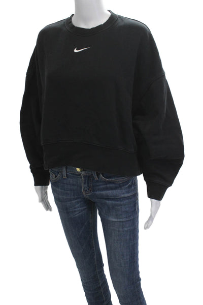 Nike Womens Pullover Sweatshirt Black Cotton Crew Neck Long Sleeve Size S