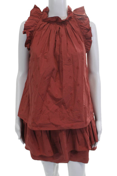 Ulla Johnson Women Bohemian Floral Cotton Button Short Skirt Set Red Size 2