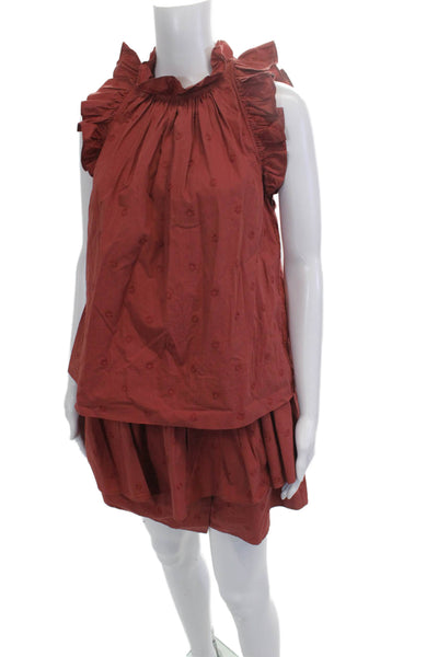 Ulla Johnson Women Bohemian Floral Cotton Button Short Skirt Set Red Size 2