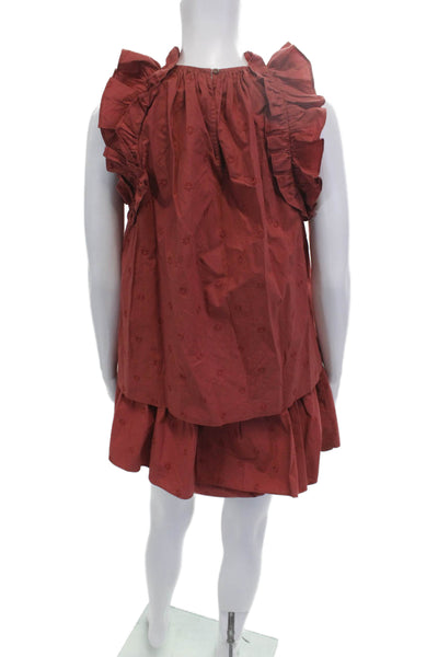 Ulla Johnson Women Bohemian Floral Cotton Button Short Skirt Set Red Size 2