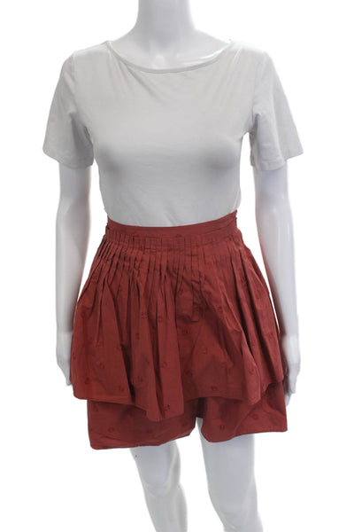 Ulla Johnson Women Bohemian Floral Cotton Button Short Skirt Set Red Size 2