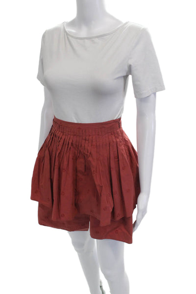 Ulla Johnson Women Bohemian Floral Cotton Button Short Skirt Set Red Size 2