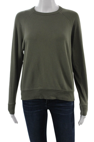 Leallo Women Pullover Sweatshirts Green 100% Cotton Long Sleeve Size XS