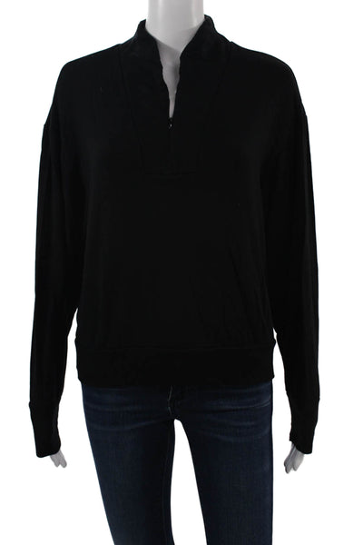 Splits59 Women Henley Sweatshirt Black Mock Neck Zip Long Sleeve Size S
