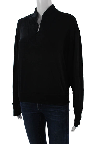 Splits59 Women Henley Sweatshirt Black Mock Neck Zip Long Sleeve Size S