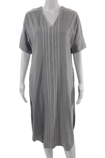 Billy Reid Womens Kaftan Gray Silk V Neck Short Sleeve Size XS