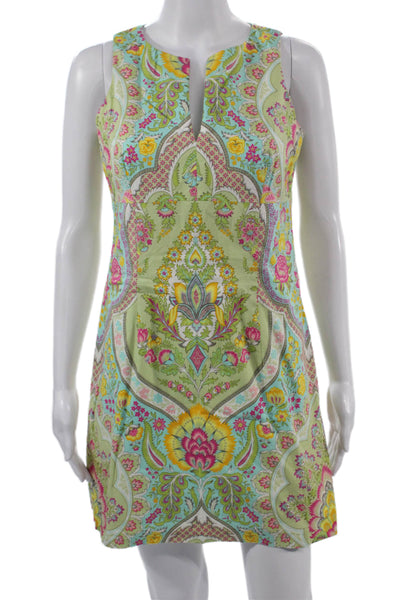 Shoshanna Women Green Paisley Shift Dress Sleeveless Short Cotton Size 4