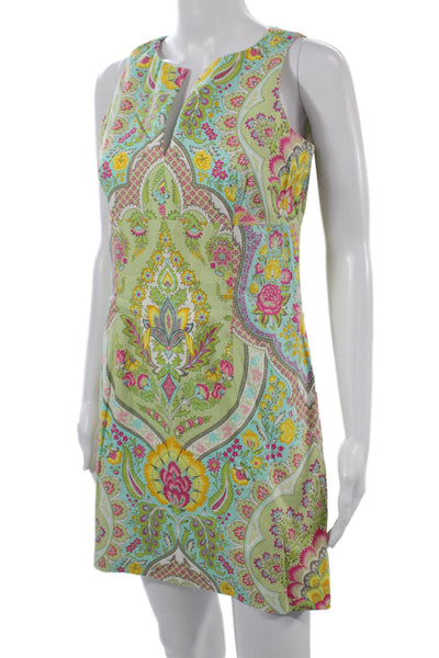 Shoshanna Women Green Paisley Shift Dress Sleeveless Short Cotton Size 4