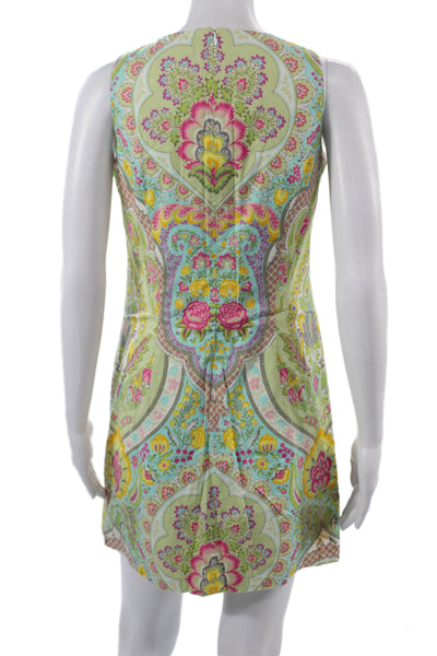 Shoshanna Women Green Paisley Shift Dress Sleeveless Short Cotton Size 4