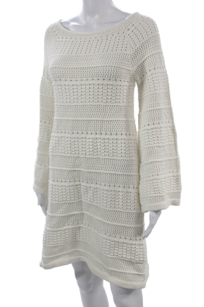 Zara Women Sweater Dress White Cotton Long Sleeve Round Neck Bohemian Size L