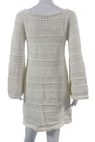 Zara Women Sweater Dress White Cotton Long Sleeve Round Neck Bohemian Size L