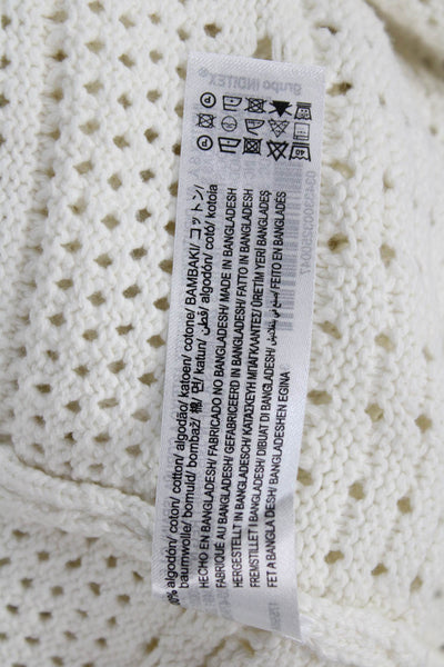 Zara Women Sweater Dress White Cotton Long Sleeve Round Neck Bohemian Size L