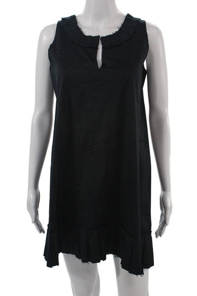 Fourtys Womens Shift Dress Black Cotton Sleeveless Short Classic Size M