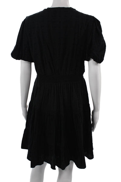 Zara Women Fit & Flare Mini Black V-Neck Short Sleeve Cotton Dress Size XL