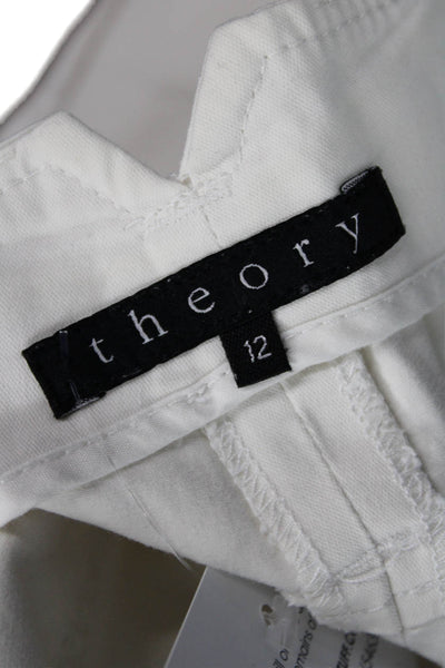 Theory Unisex Chino Shorts White Button Cotton Spandex Size 12