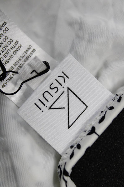 Kisuii Womens White Floral Nylon Bikini Bottoms Size L
