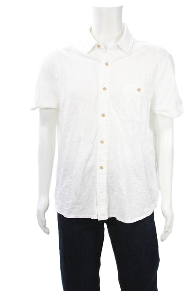Paige Mens Button-Down Cotton Collared Short Sleeve White Shirt Size L