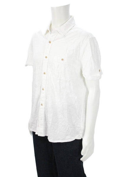 Paige Mens Button-Down Cotton Collared Short Sleeve White Shirt Size L