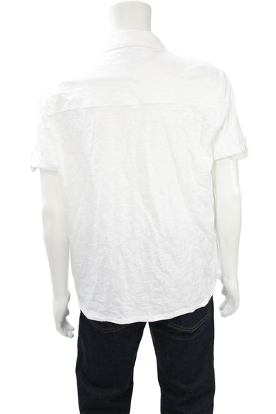 Paige Mens Button-Down Cotton Collared Short Sleeve White Shirt Size L