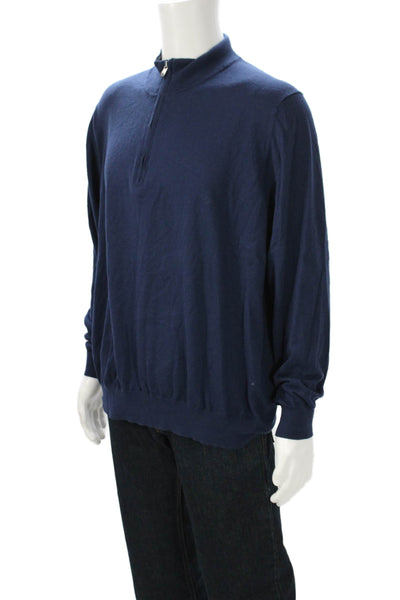 Faherty Mens Dark Blue Mock Neck Zip Pullover Sweater Cotton Coolmax Size 2XL