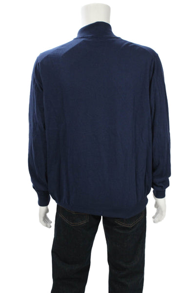 Faherty Mens Dark Blue Mock Neck Zip Pullover Sweater Cotton Coolmax Size 2XL
