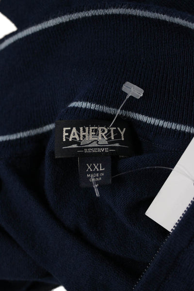Faherty Mens Dark Blue Mock Neck Zip Pullover Sweater Cotton Coolmax Size 2XL