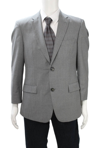 Boss Hugo Boss Mens 2 Piece Gray Striped Wool Suit Jacket Size 38