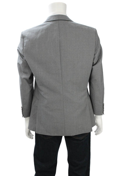Boss Hugo Boss Mens 2 Piece Gray Striped Wool Suit Jacket Size 38