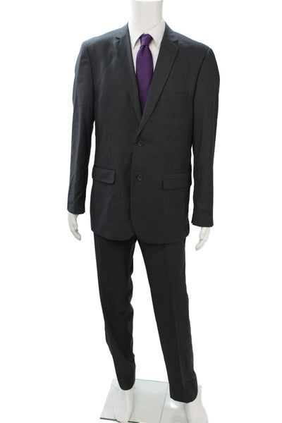 Alain Dupetit Mens 2 Piece Wool Suit Dark Gray Button Solid Size 42