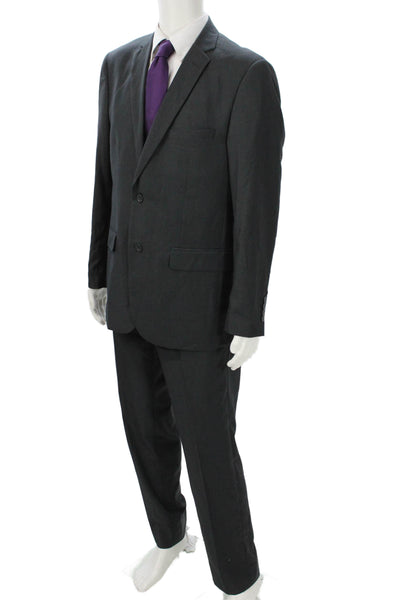 Alain Dupetit Mens 2 Piece Wool Suit Dark Gray Button Solid Size 42