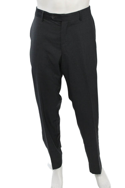 Alain Dupetit Mens 2 Piece Wool Suit Dark Gray Button Solid Size 42