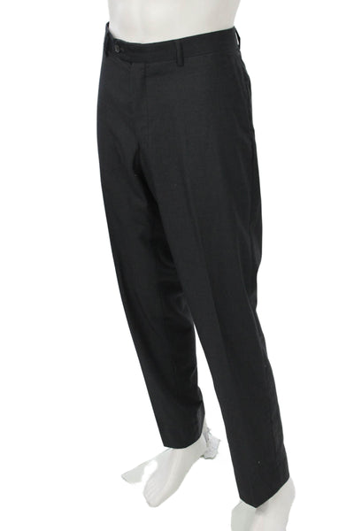 Alain Dupetit Mens 2 Piece Wool Suit Dark Gray Button Solid Size 42